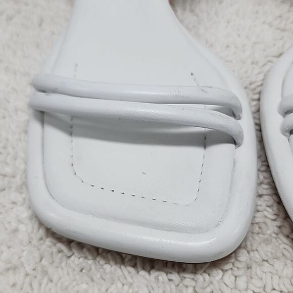 🐲SCHUTZ🐲 AGATHA MID SQUARE TOE WHITE LEATHER LADIE 6 CROME KITTEN HEELS NWOB - Picture 4 of 16